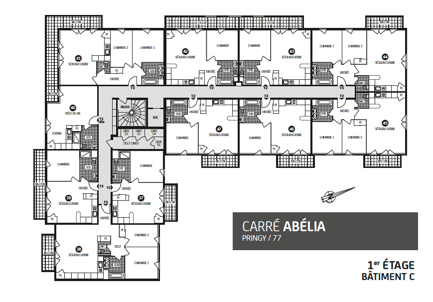 plan de masse, batiment C, 1° étage, carré Abelia, appartement loi pinel, Pringy, seine et marne ,77, Paris vendome Patrimoine