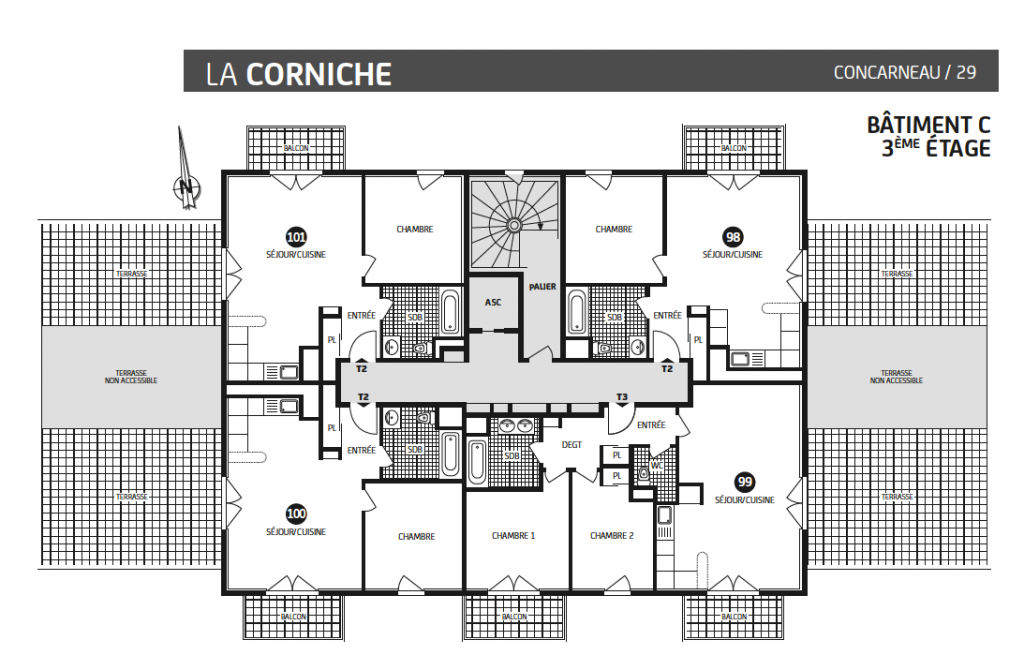 plan de masse, batiment C, 3° étage, résidence la Corniche à Concarneau, finistère (29), loi pinel, paris vendôme patrimoine