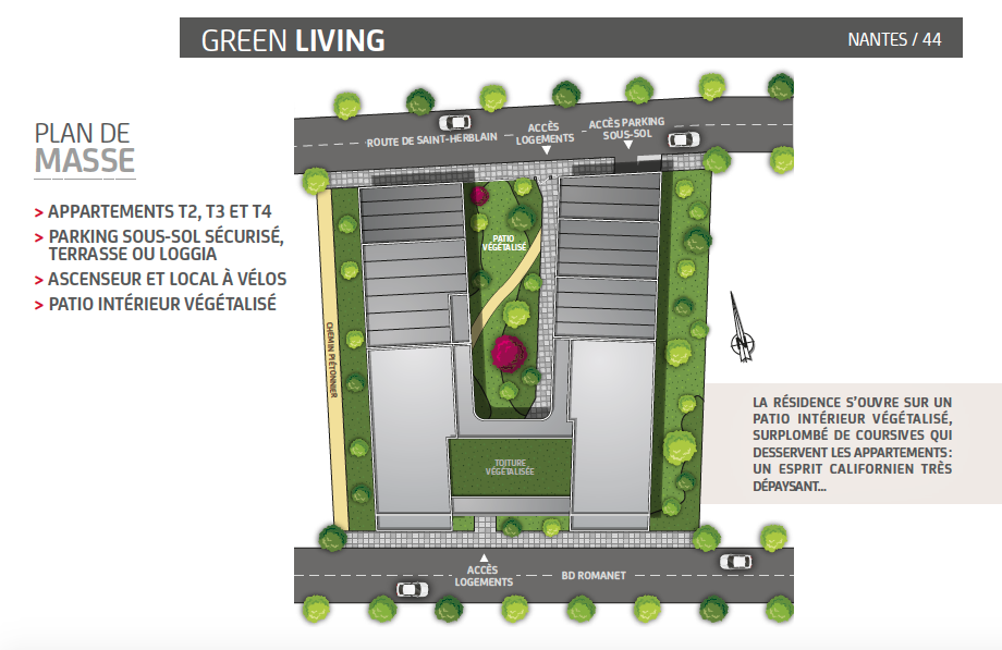 Plan de masse résidence Green Living, appartement loi pinel , NANTES