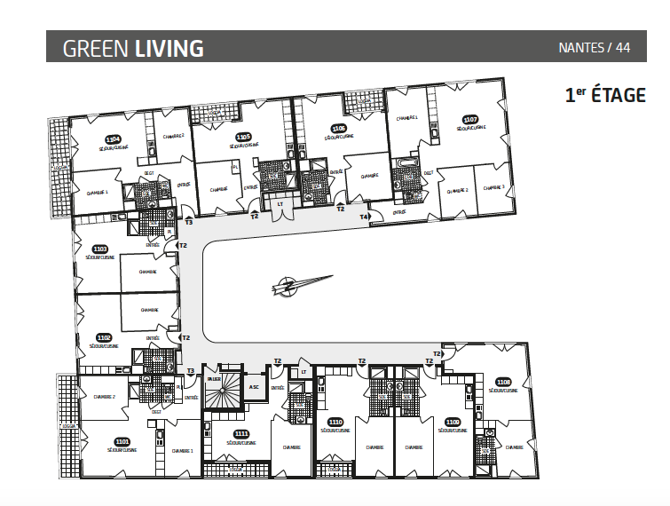 résidence Green Living, plan 1° étage, appartement loi pinel , NANTES