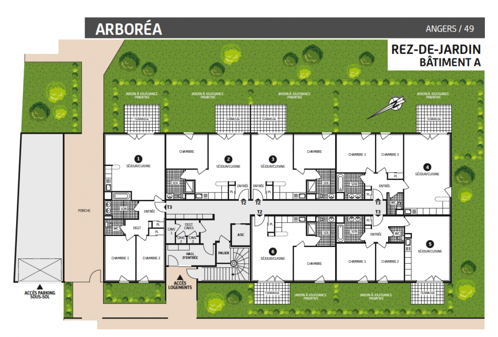 plan rappartements avec rez de jardinésidence ARBOREA, loi pinel Angers, paris vendome patrimoine