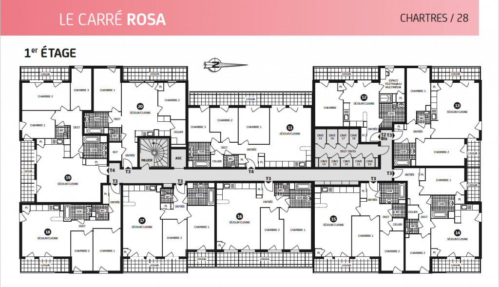 Plan 1° étage , programme Carré Rosa, loi Pinel Chartres, appartement, paris vendome patrimoine