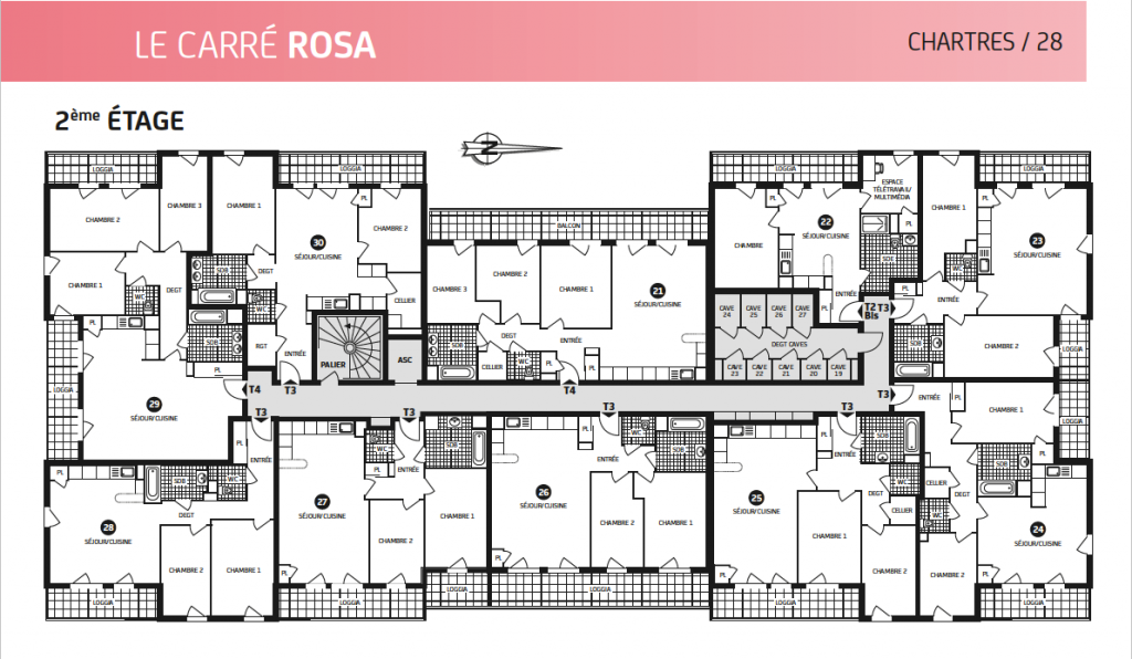 Plan 2° étage , programme Carré Rosa, loi Pinel Chartres, appartement, paris vendome patrimoine