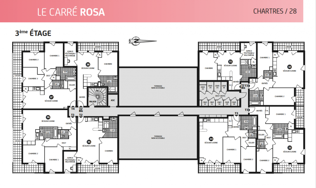 Plan 3° étage, programme Carré Rosa, loi Pinel Chartres, appartement, paris vendome patrimoine