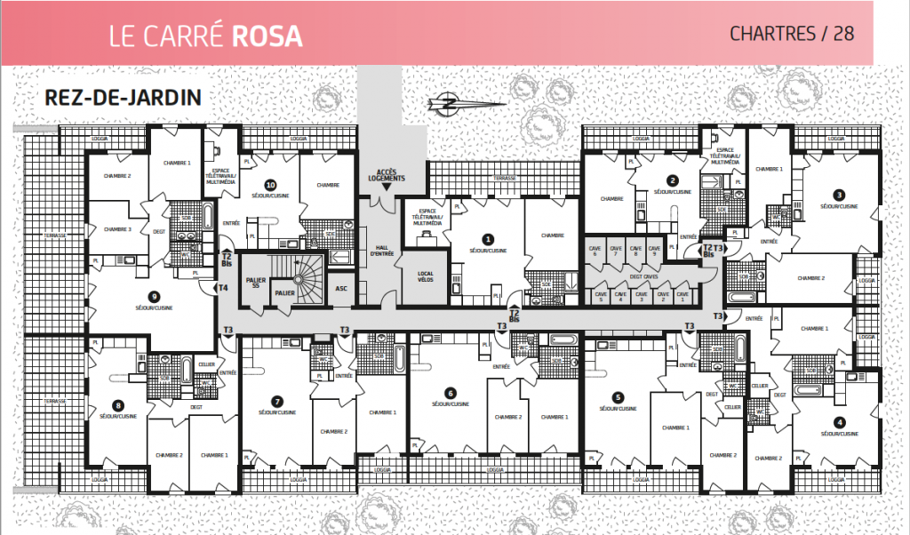 Plan rez de jardin , programme Carré Rosa, loi Pinel Chartres, appartement, paris vendome patrimoine