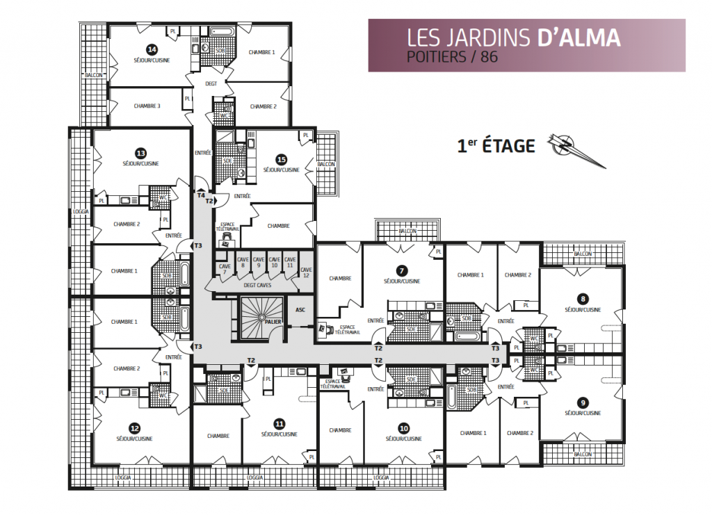 Plan 1er étage, les jardins d'Alma, poitiers, paris vendôme patrimoine