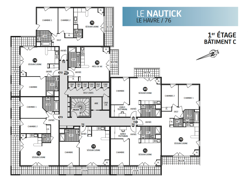 Plan 1er étage, résidence nautick, le Havre, batiment c, loi pinel, paris vendome patrimoine