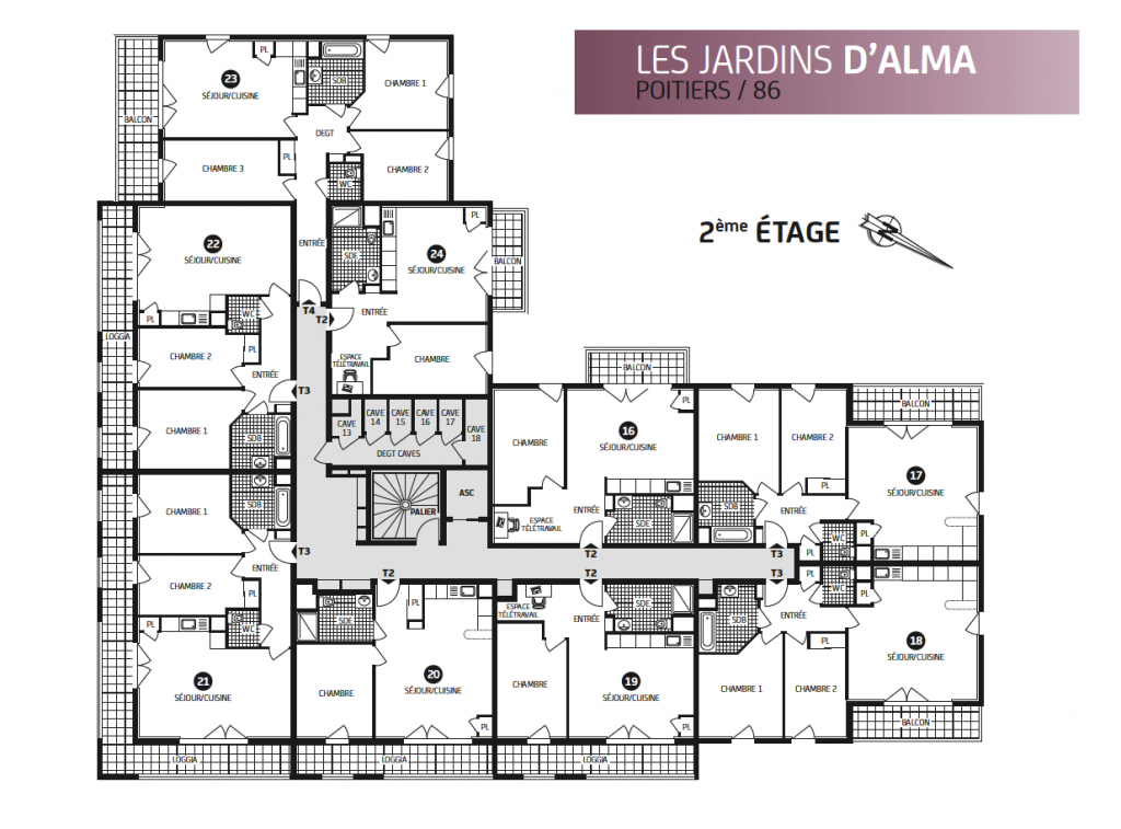 Plan 2ème étage, les jardins d'Alma, poitiers, paris vendôme patrimoine