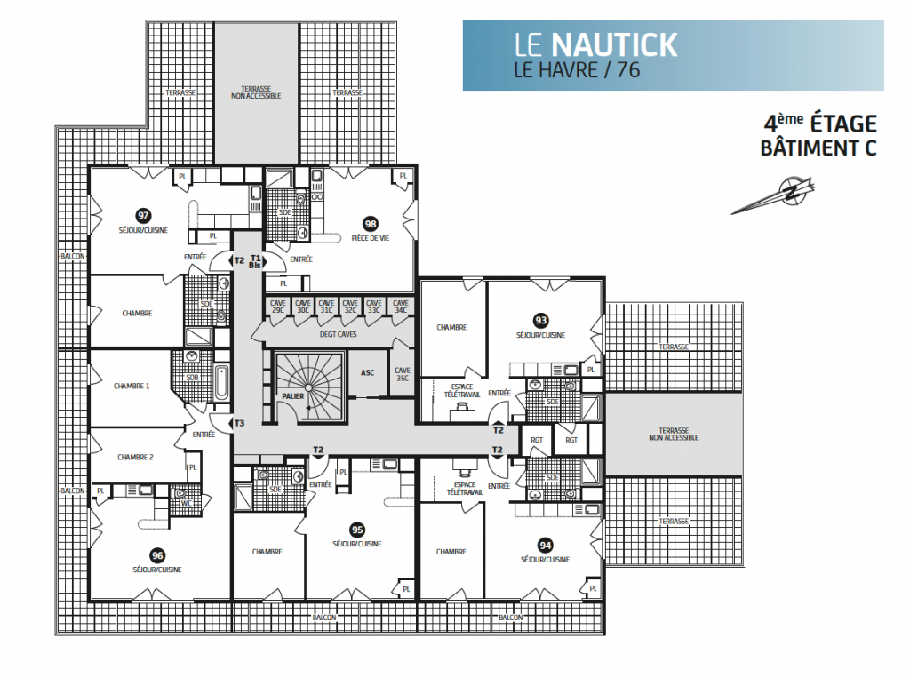 Plan 4ème étage , résidence nautick, le Havre, batiment c, loi pinel, paris vendome patrimoine